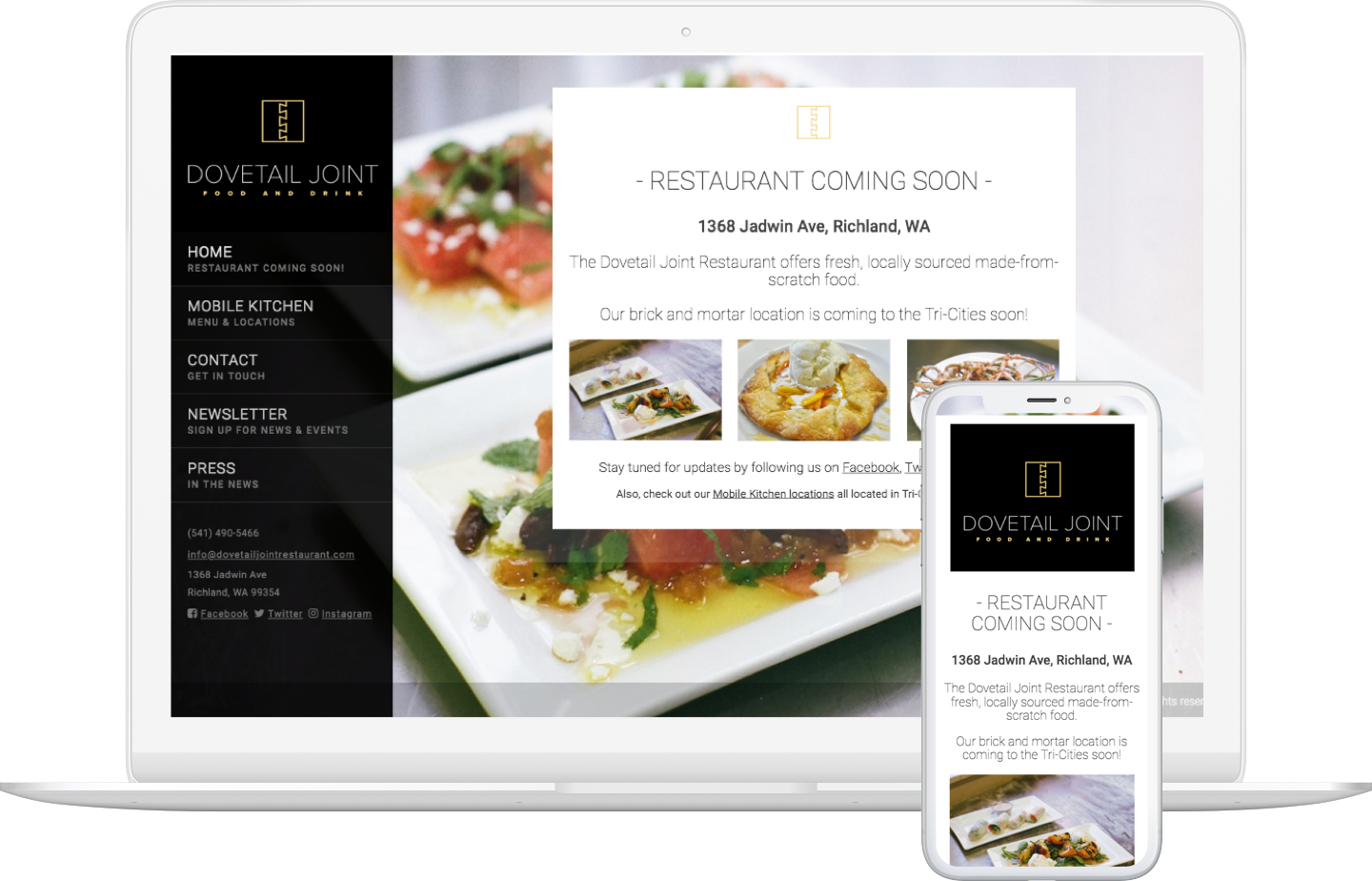 Screenshot of Dovetail Joint Restaurant website